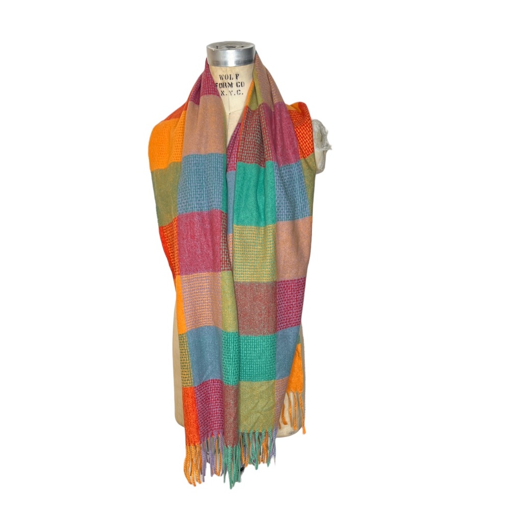 Fame orange blue plaid blanket scarf